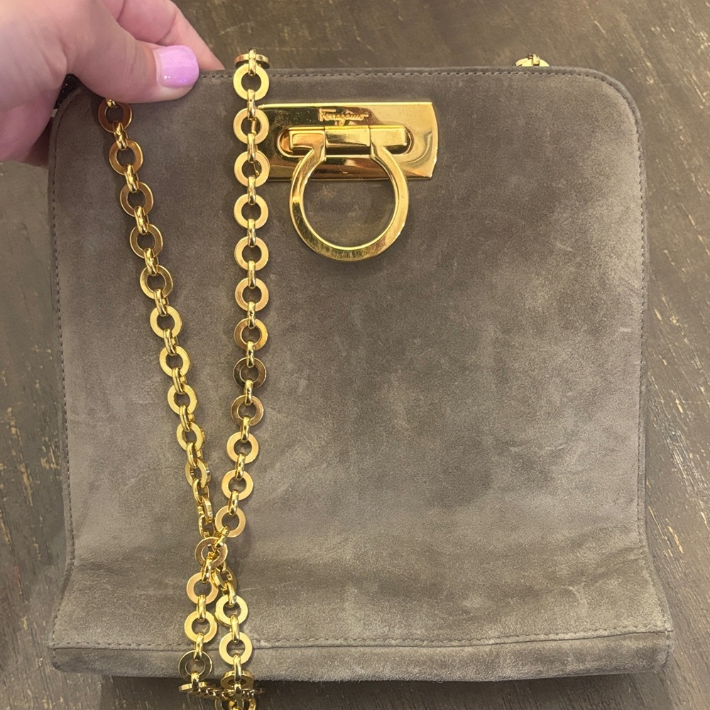 Elegant Vintage Ferragamo Suede Crossbody Bag